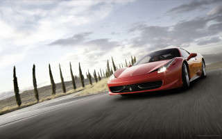 Red sports car driving road 31 - tall free wallpaper