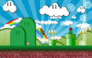 Rainbow clouds game scene castle - 2 d game art free wallpaper for desktop