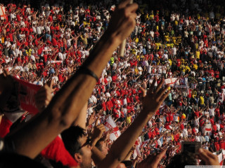 Stadium crowd blurry christmas multiple - their hands in free wallpaper