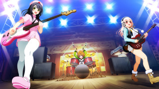 Anime girls guitar stage microphone - stage free wallpaper