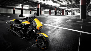 Yellow motorcycle parking garage parking - a yellow motorcycle free wallpaper