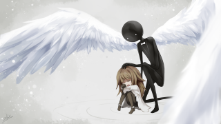 Angel wings snowy scene gothic - a couple of cartoon characters free wallpaper