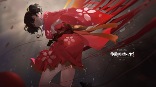 Woman red dress sword umbrella - art station free wallpaper for desktop