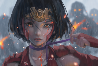 Woman sword helmet rain fire - a sword and a helmet free wallpaper