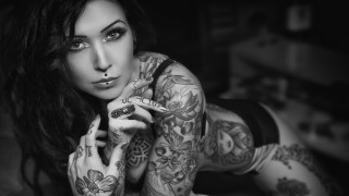 Woman tattoos posing hands hips - carl hoppe free wallpaper