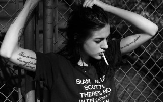 Woman tattoos smoking cigarette fence - a cigarette in front free wallpaper