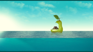 Green boat floating water green - top of a body free wallpaper