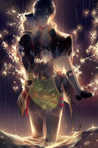 Anime couple hugging rain stars - alvan fisher free wallpaper for mobile