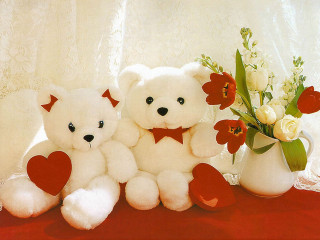 Teddy bears vase flowers red 3 - a red heart free wallpaper