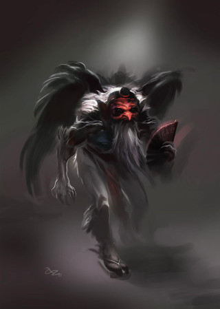 Demon with wings demon face - a red light in the middle free wallpaper for mobile