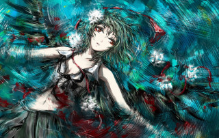 Green haired woman red eyes - green hair free wallpaper for desktop