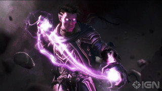 Man holding glowing purple light - a purple light free wallpaper for desktop
