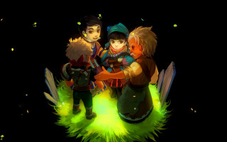 Group people black background green - a green light in the middle free wallpaper