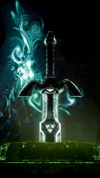 Glowing sword handle green surface - swirl free wallpaper for mobile