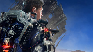 Futuristic man suit gun mountain - cedric peyravernay free wallpaper for desktop