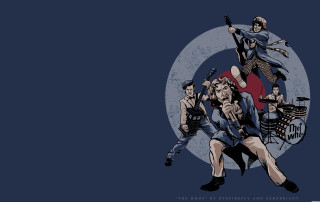 Group guitar player blue background - a red circle free wallpaper