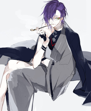 Man purple hair chair smoking - a cigarette free wallpaper for mobile
