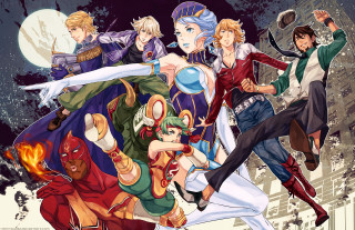 Anime characters city night full - a full moon in the background free wallpaper for desktop