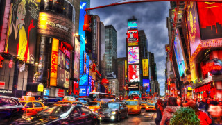 City traffic tall buildings neon - lot of traffic free wallpaper
