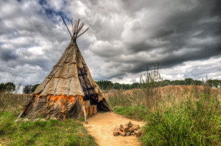 Teepee field firepit cloudy sky - betye saar free wallpaper for desktop