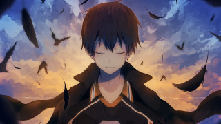 Man black coat birds flying - a dark cloud free wallpaper