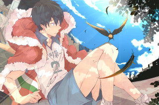 Man sitting bird flying woman - chen hong free wallpaper