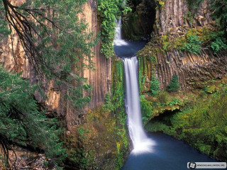 Waterfall canyon trees rocks blue - a blue pool of water free wallpaper