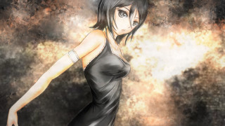 Woman black dress dark background - half free wallpaper for desktop