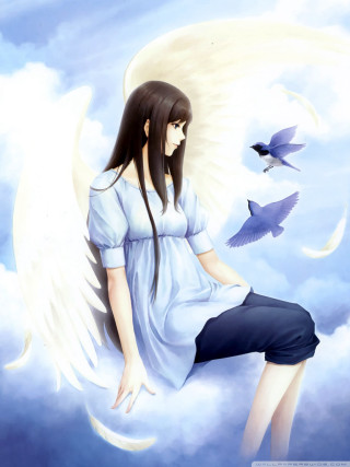 Woman sitting cloud bird flying - anne stokes free wallpaper for mobile