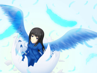 Girl black hair blue wings - long black hair free wallpaper