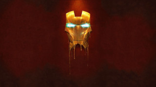 Yellow ironman mask glowing eyes - a red wall free wallpaper