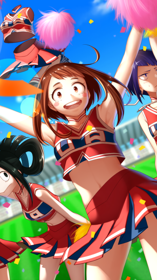 Anime cheerleaders pom poms group - their neck free wallpaper