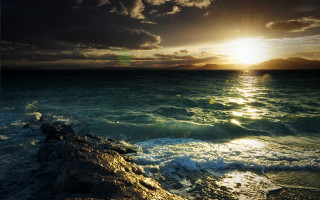 Sunset ocean waves crashing shore - wave free wallpaper