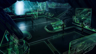 Futuristic room green lights man - the middle of the room free wallpaper