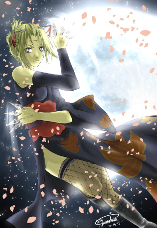 Woman black dress flying full - a full moon behind her free wallpaper for mobile