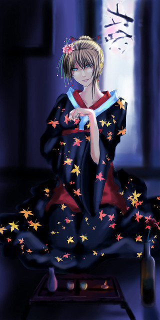 Woman kimono sitting table wine - impressionism free wallpaper for mobile