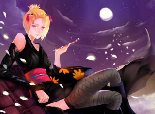 Woman rock smoking night fullmoon - a full moon behind her free wallpaper