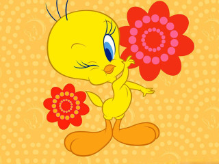Cartoon character holding flower smiling - naive free wallpaper for desktop