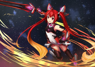 Anime character red hair sword - space art free wallpaper