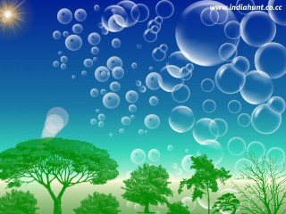 Blue sky bubbles trees field 2 - bubble free wallpaper for desktop