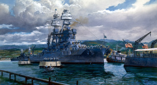 Battleship smallship cloudy sky dock - fitz hugh lane free wallpaper for desktop