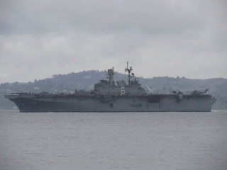 Large ship water hill background - panoramic free wallpaper