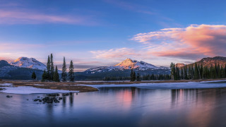 Mountain range lake sunset pink 3 - a few tree free wallpaper for desktop