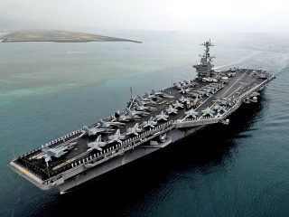 Aircraft carrier ocean island floating - large free wallpaper for desktop