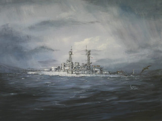 Battleship ocean bird flying boat - an airbrush painting free wallpaper