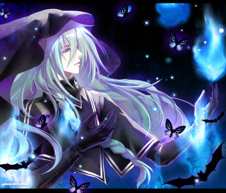 Woman long white hair purple 4 - a purple hat free wallpaper