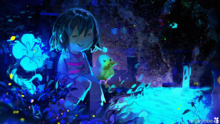 Girl duck dark room blue - a dark sky free wallpaper