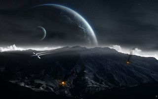 Space station mountain range night 4 - a distant star free wallpaper