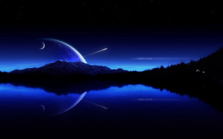 Night mountain lake crescent moon 4 - a crescent moon in the sky free wallpaper