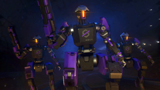 Robot glowing mecha purple background - a purple light free wallpaper for desktop